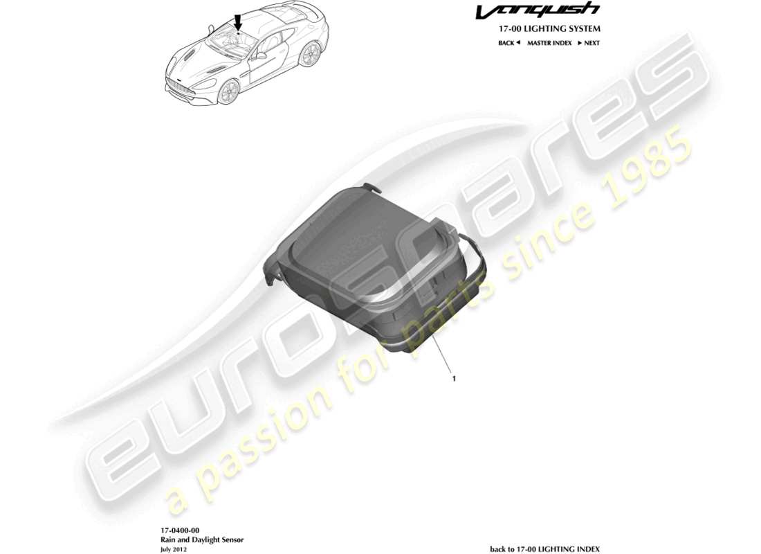 aston martin vanquish (2015) rain & daylight sensor part diagram