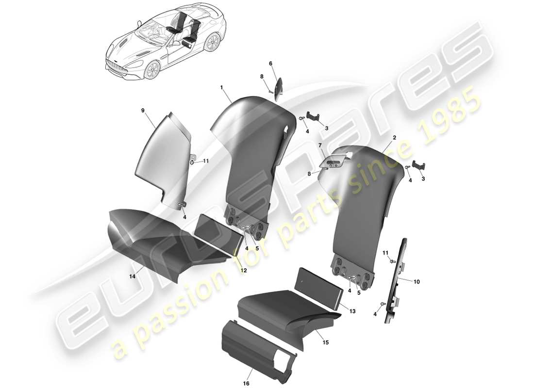 aston martin vanquish (2013) rear seats, coupe parts diagram