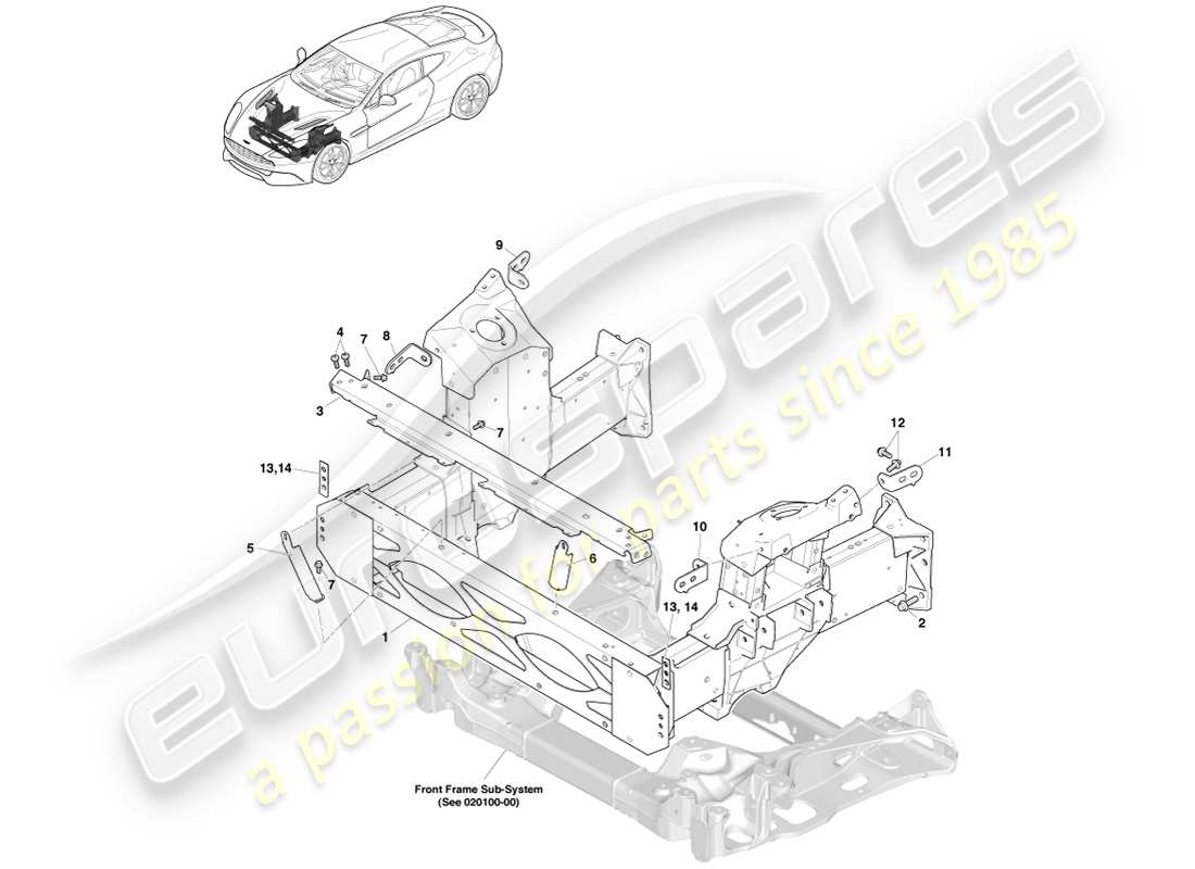 aston martin vanquish (2013) front structure parts diagram