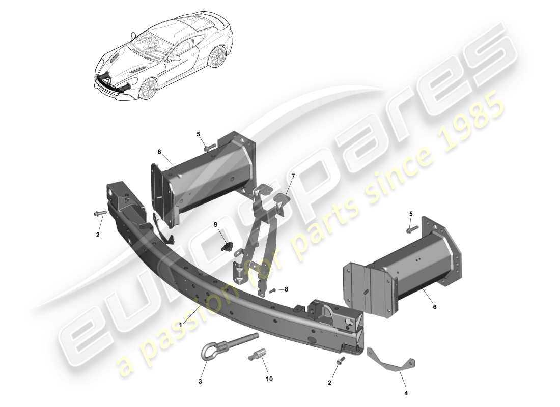 aston martin vanquish (2013) front bumper structure, row parts diagram