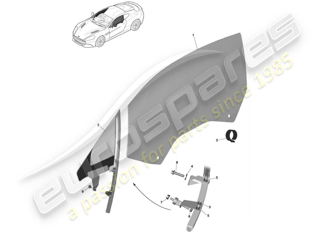 aston martin vanquish (2013) front door glass parts diagram