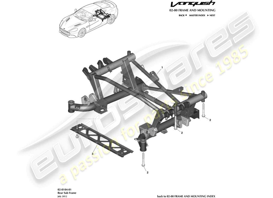 aston martin vanquish (2015) rear subframe part diagram