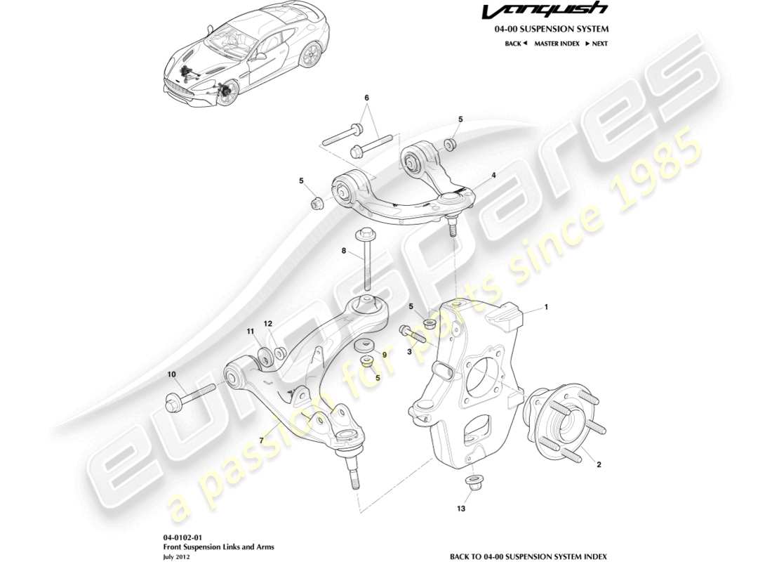 aston martin vanquish (2015) front suspension assembly part diagram