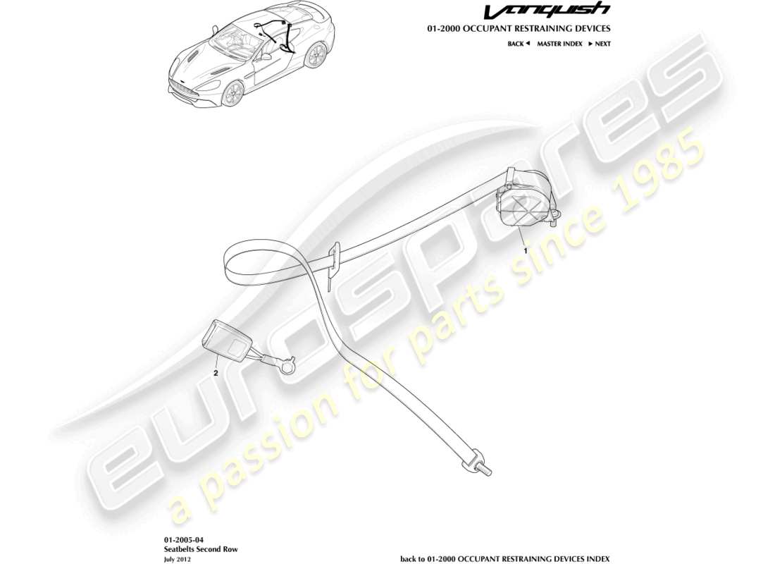 aston martin vanquish (2017) rear seat belts part diagram