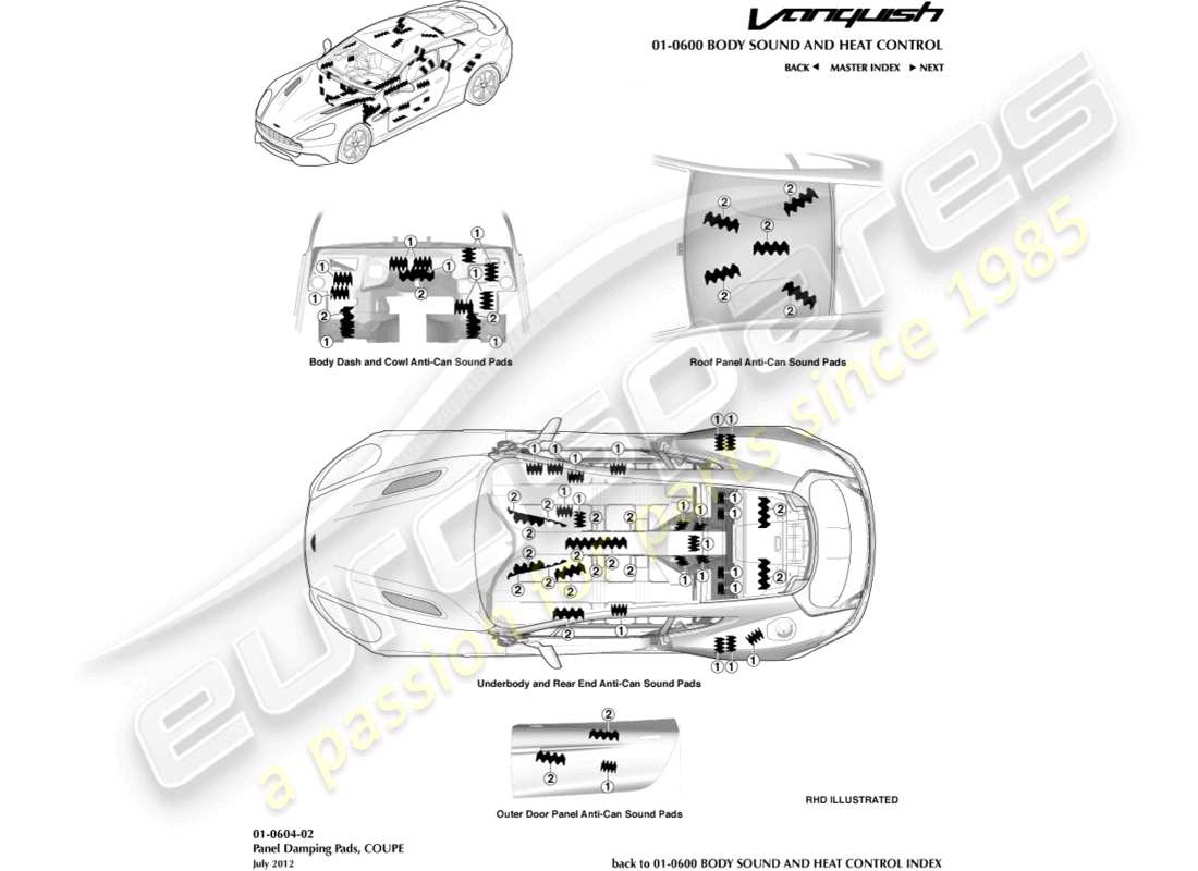 aston martin vanquish (2017) anti-can pads, coupe part diagram