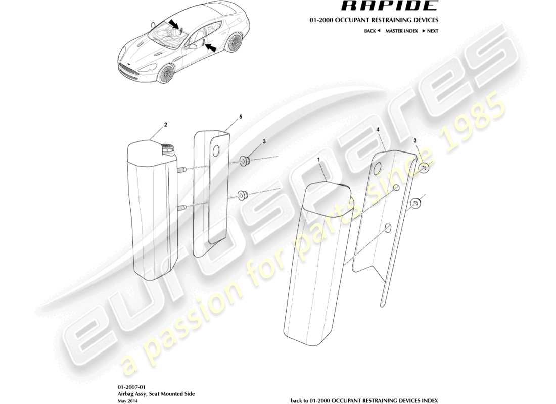 aston martin rapide (2013) seat mounted airbag parts diagram