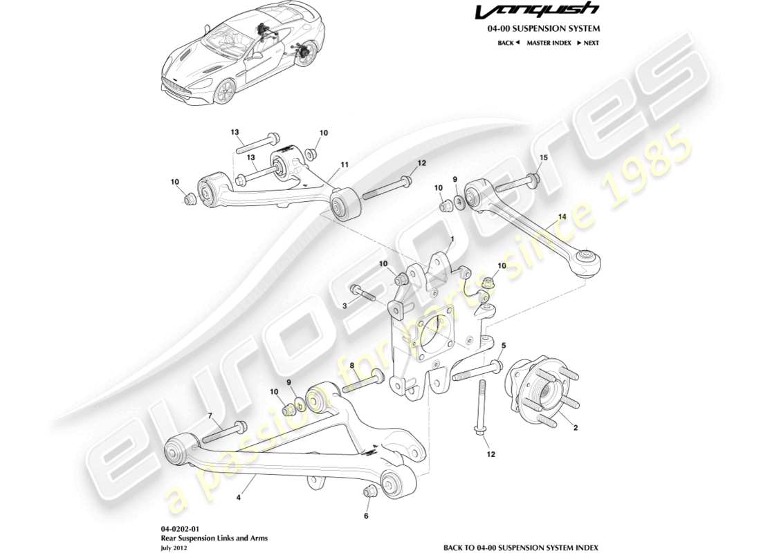 aston martin vanquish (2017) rear suspension assembly part diagram