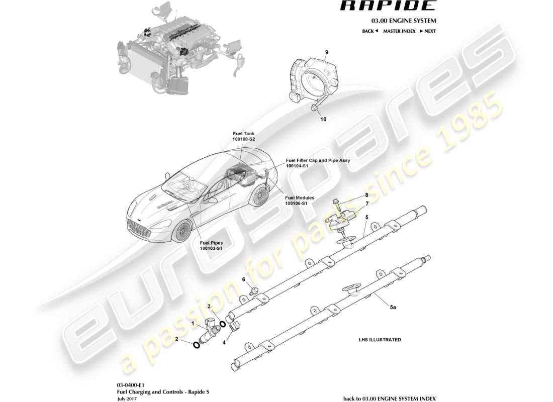 aston martin rapide (2017) fuel charging & controls part diagram