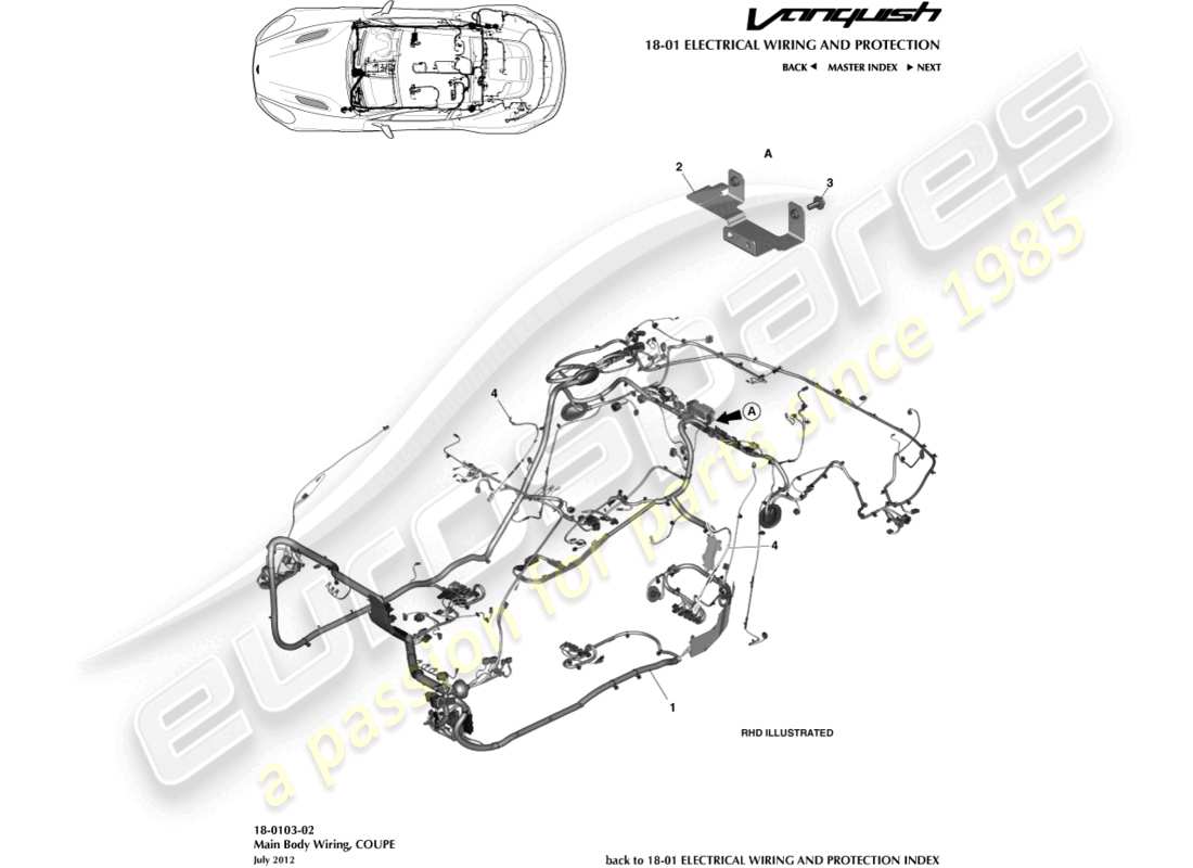 aston martin vanquish (2016) body harness, coupe part diagram