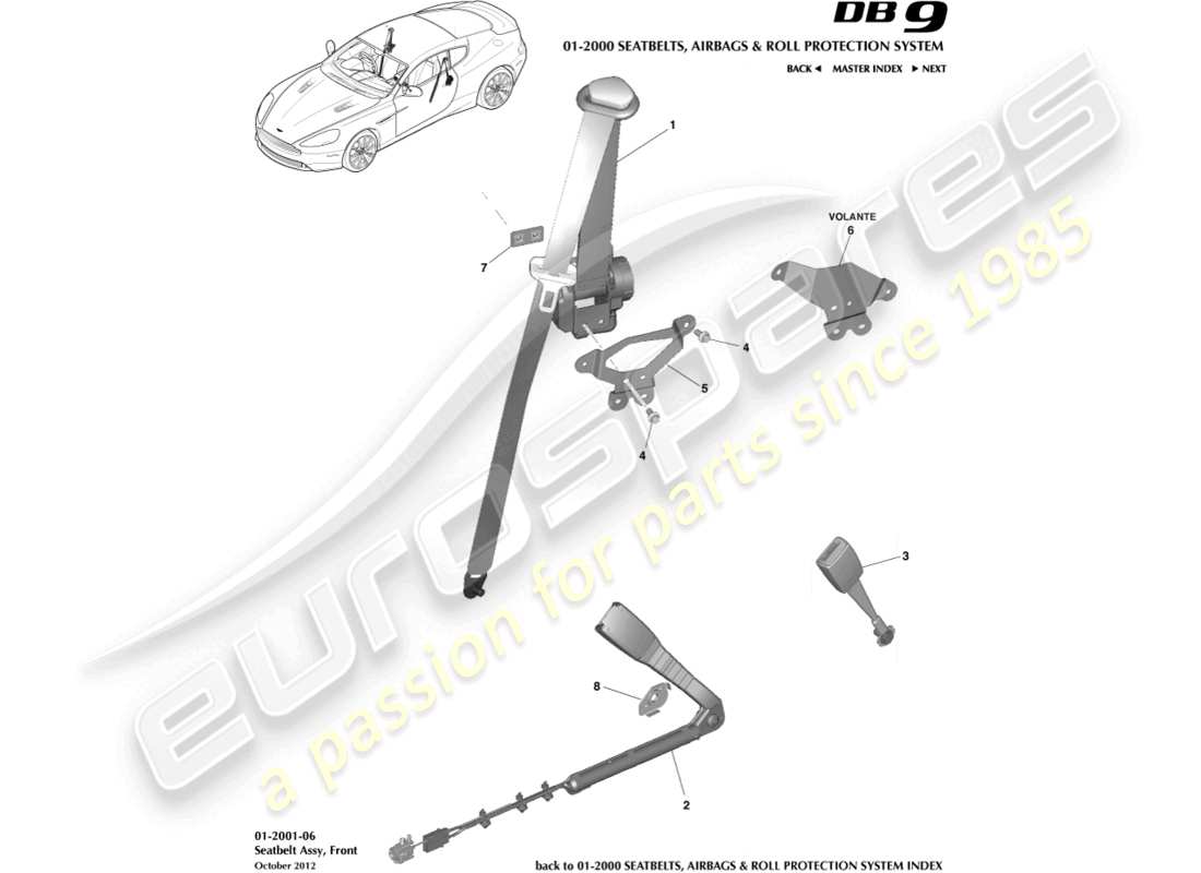 aston martin db9 (2016) front seat belts parts diagram