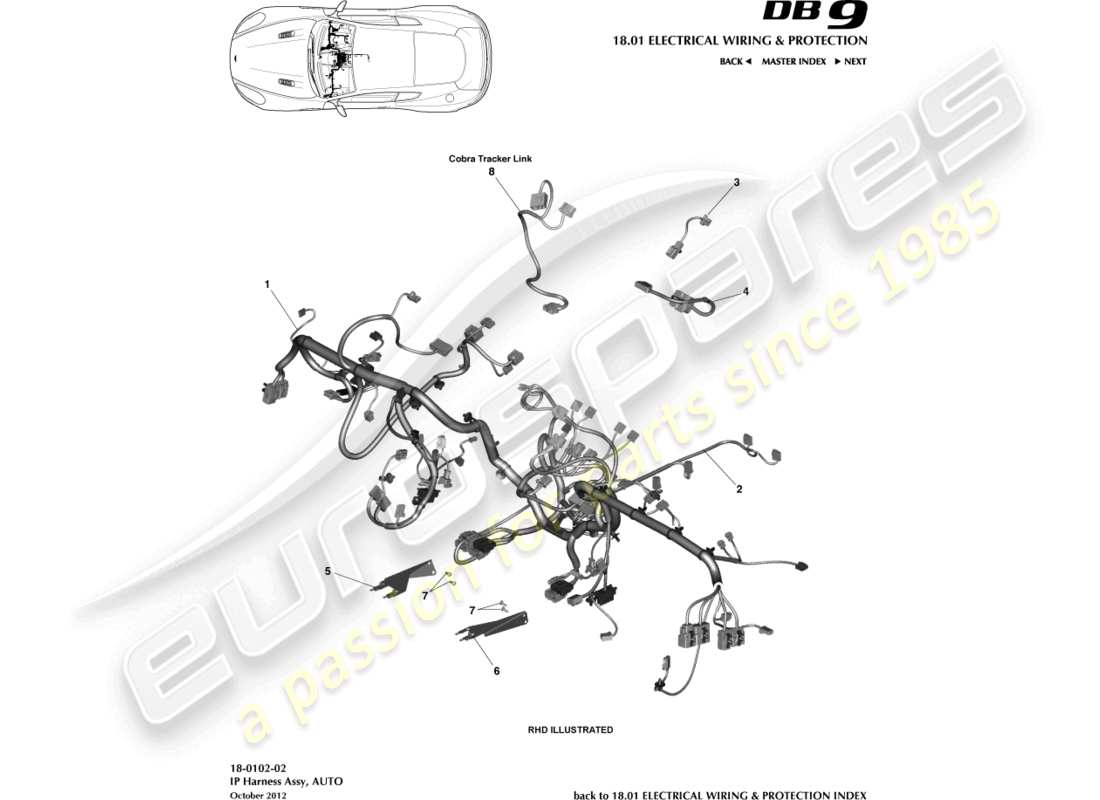 aston martin db9 (2014) ip harness parts diagram