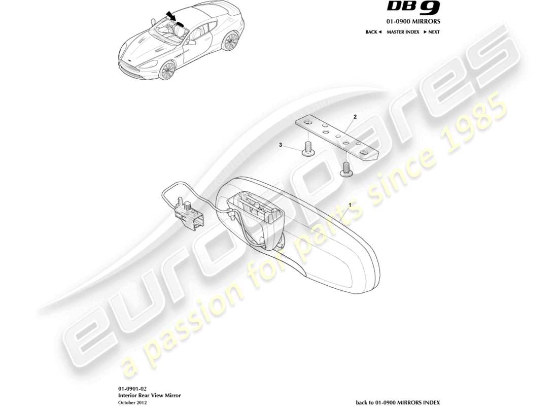 aston martin db9 (2014) interior mirror parts diagram