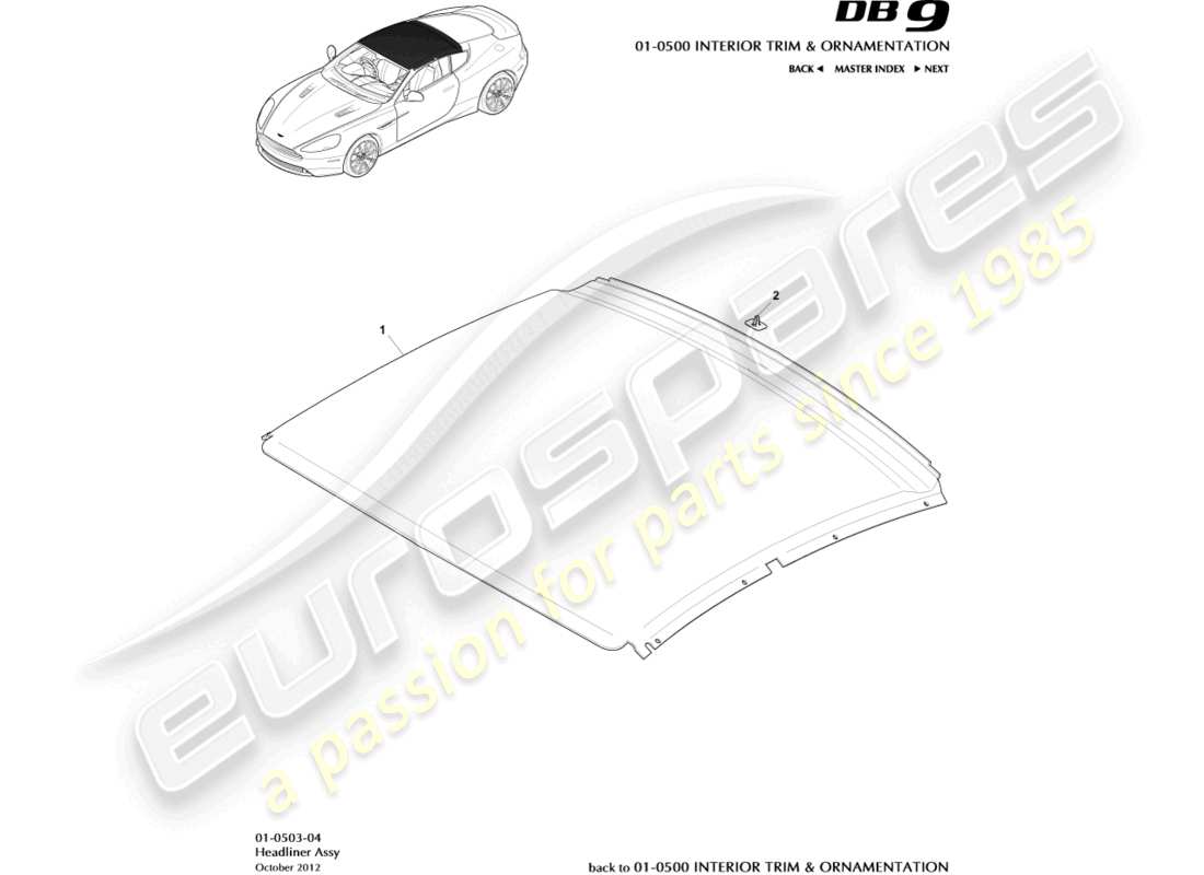 aston martin db9 (2013) headliner assembly parts diagram