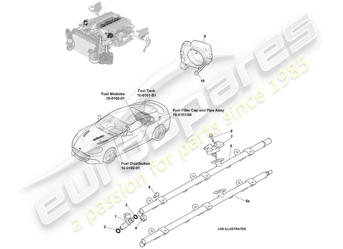 aston martin vanquish (2013) fuel charging & controls parts diagram