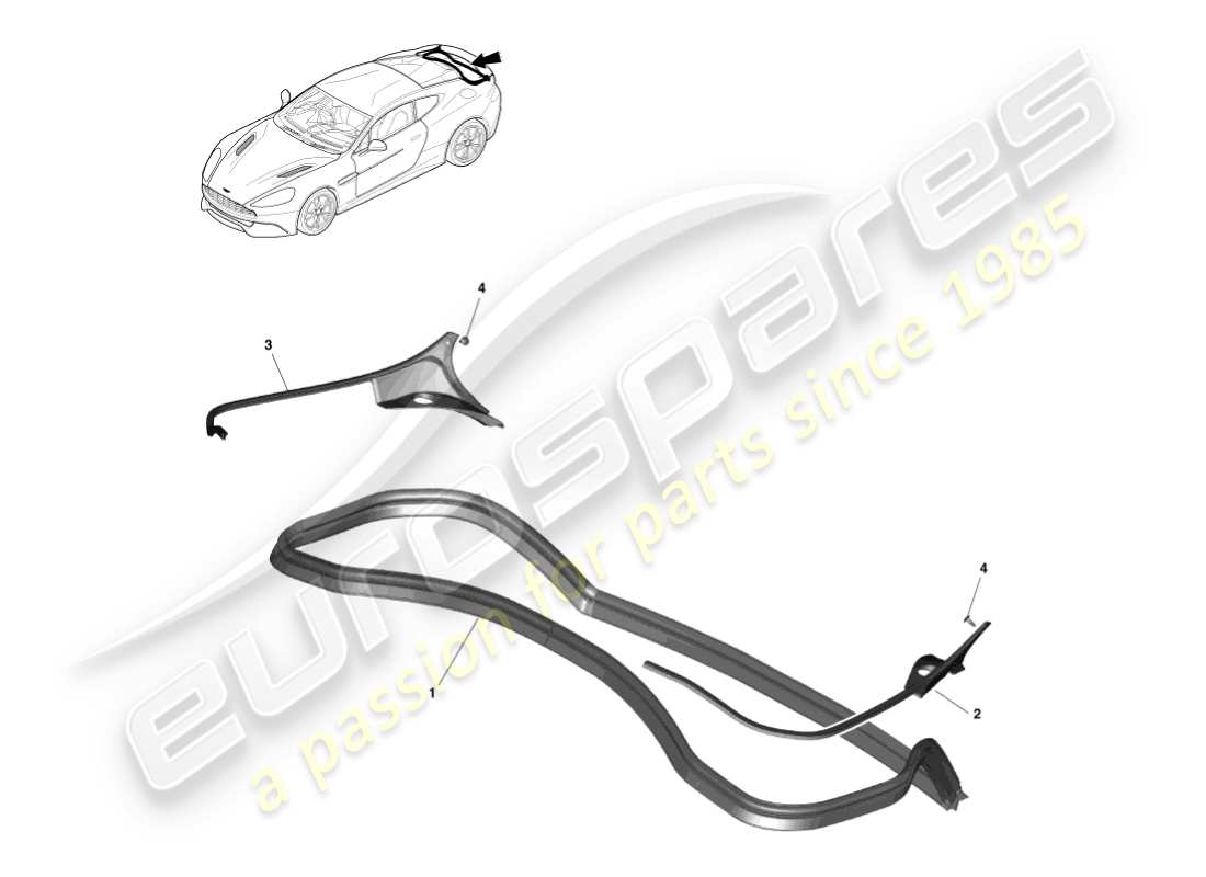 aston martin vanquish (2013) rear closure weatherstrip, coupe parts diagram