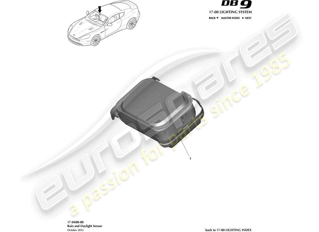 aston martin db9 (2015) rain & daylight sensor parts diagram