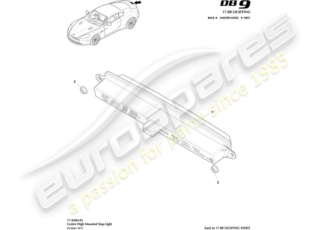 aston martin db9 (2015) high mounted stop light parts diagram