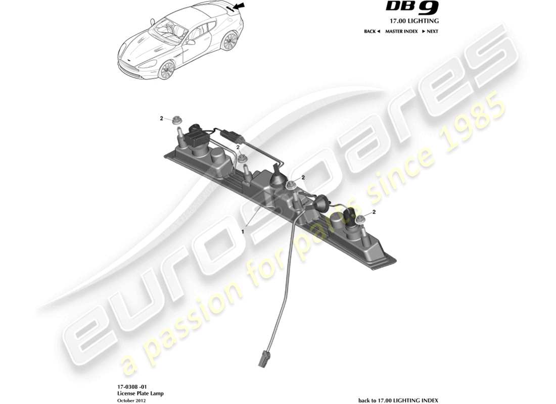aston martin db9 (2015) license plate lamps parts diagram