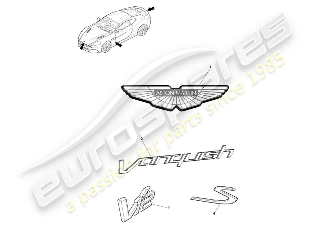aston martin vanquish (2013) badging parts diagram