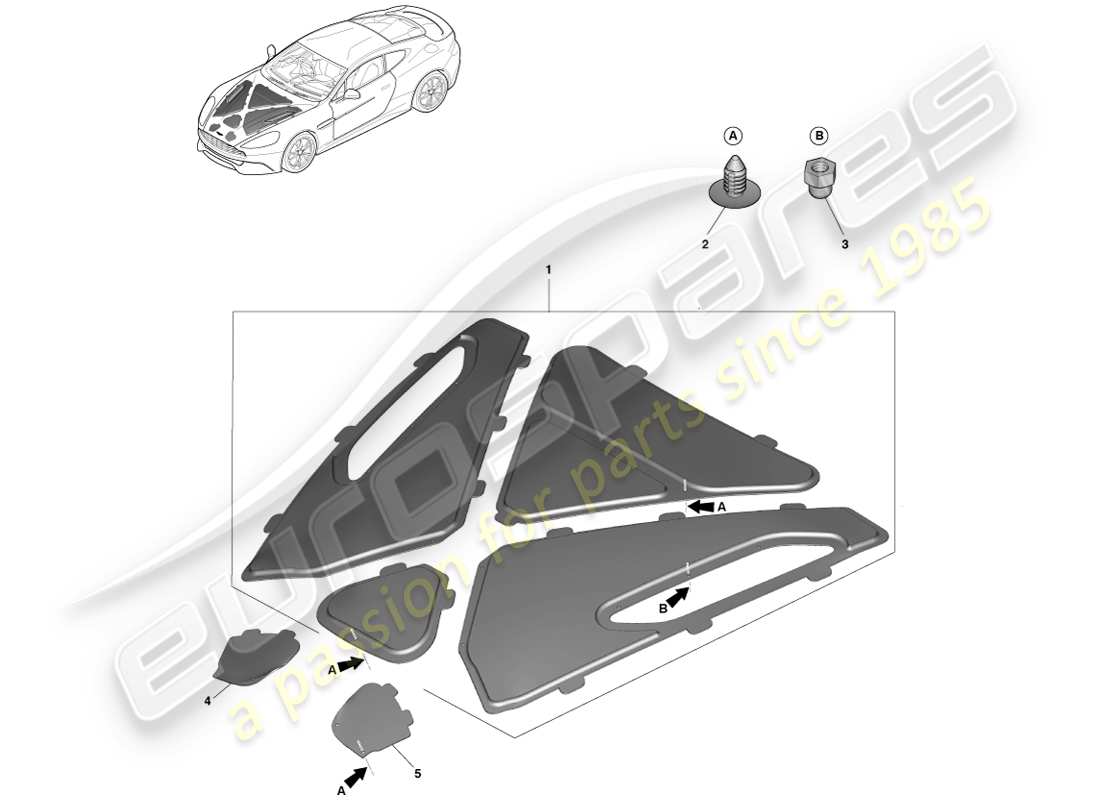 aston martin vanquish (2014) engine compartment trim part diagram