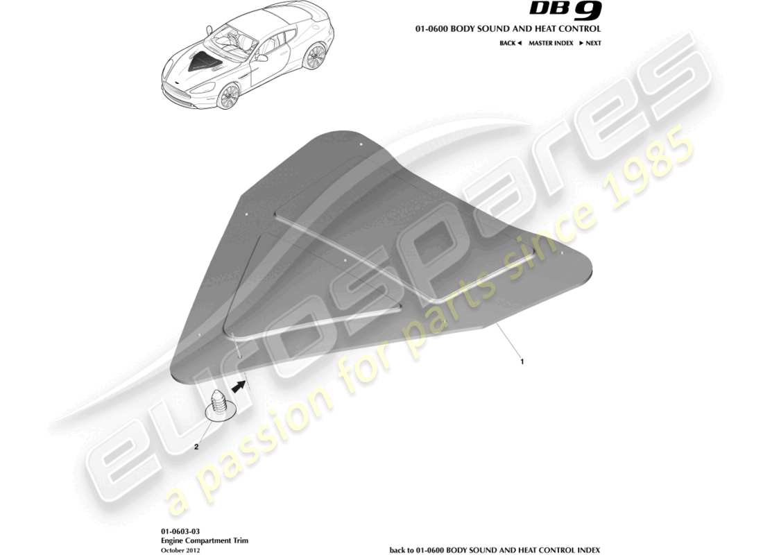 aston martin db9 (2016) engine compartment trim parts diagram