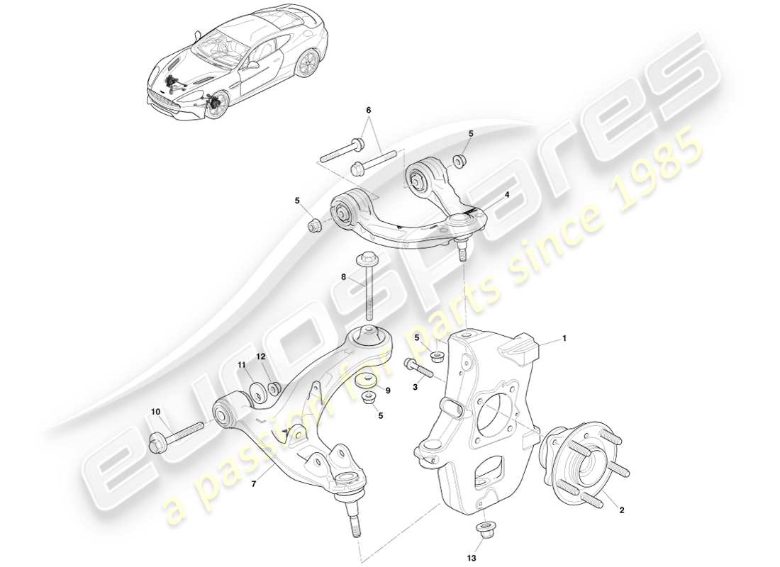 aston martin vanquish (2013) front suspension assembly parts diagram