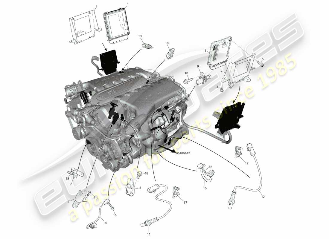 aston martin vanquish (2013) electronic engine control, bosch parts diagram