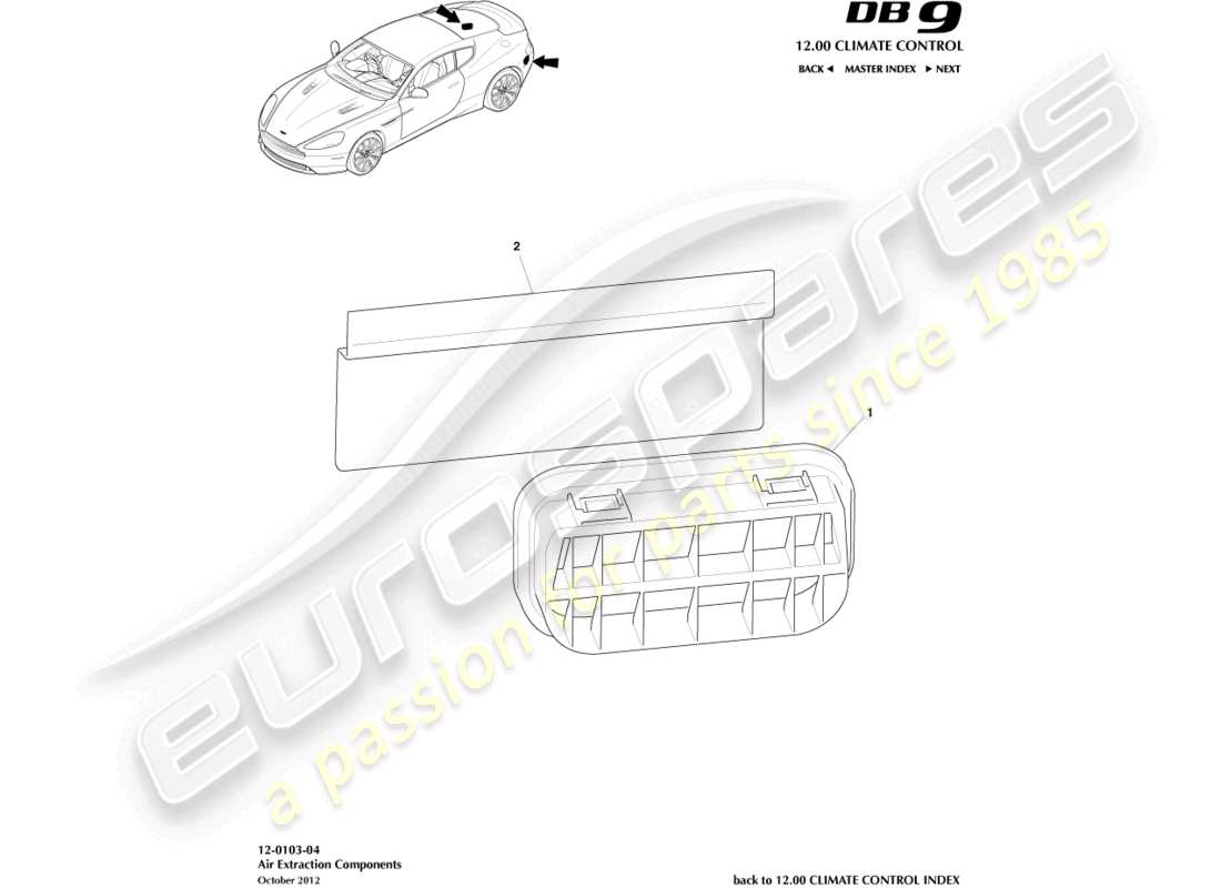 aston martin db9 (2015) air extraction components parts diagram