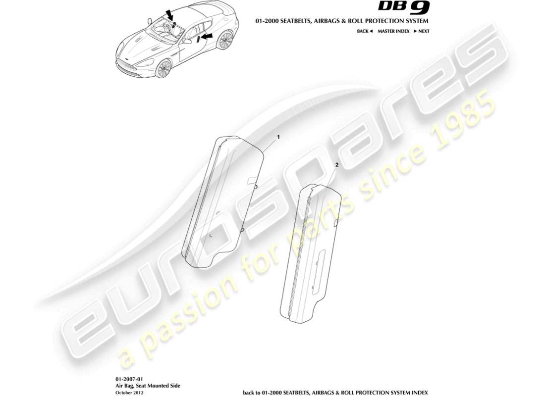 aston martin db9 (2015) front side airbag parts diagram