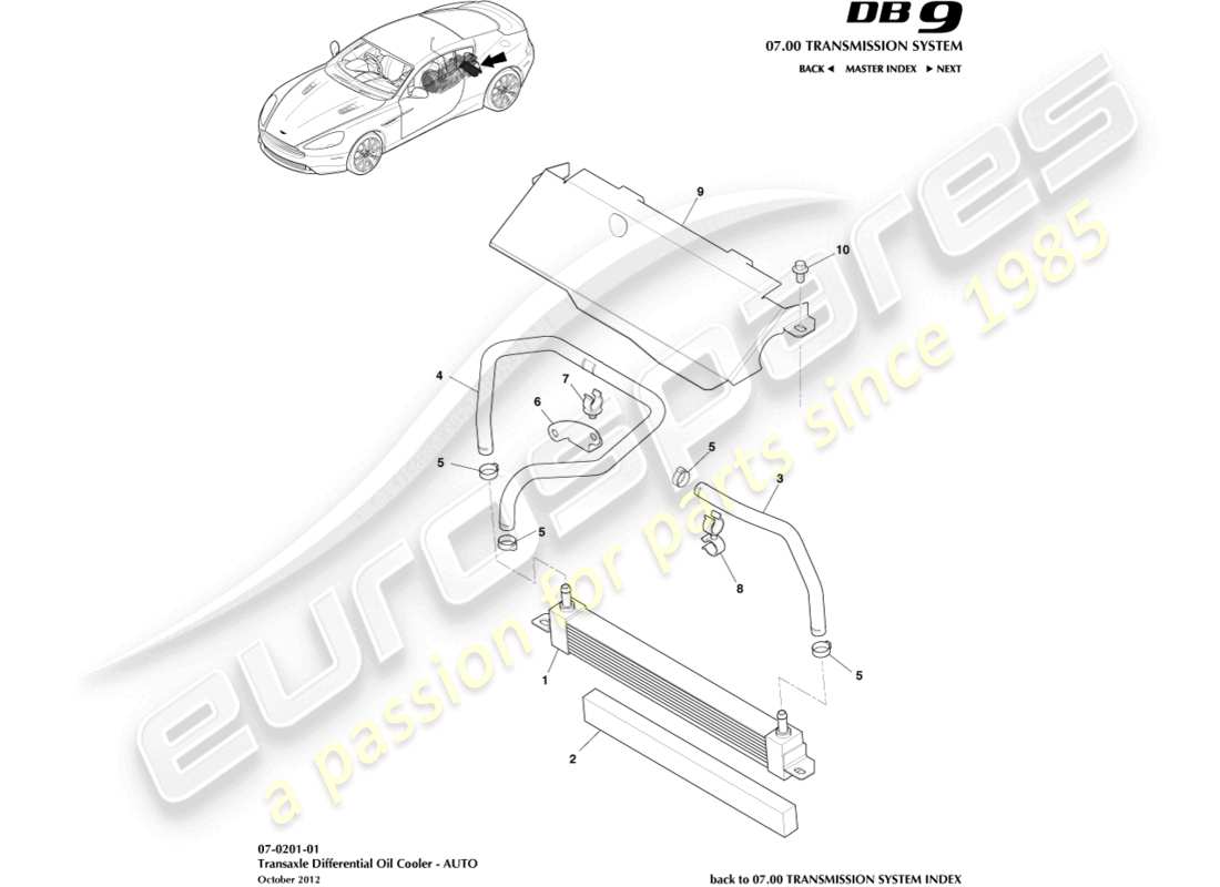 aston martin db9 (2015) transmission oil cooler parts diagram