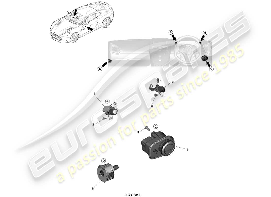 aston martin vanquish (2013) ip switches parts diagram