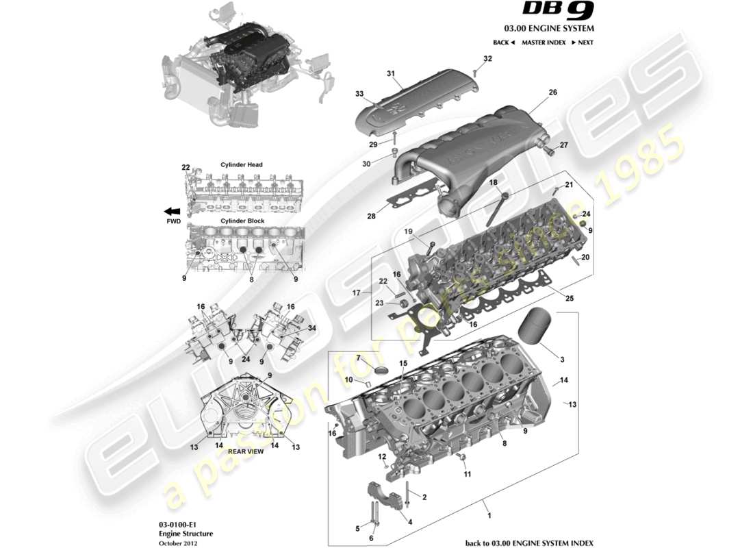 aston martin db9 (2014) engine structure parts diagram