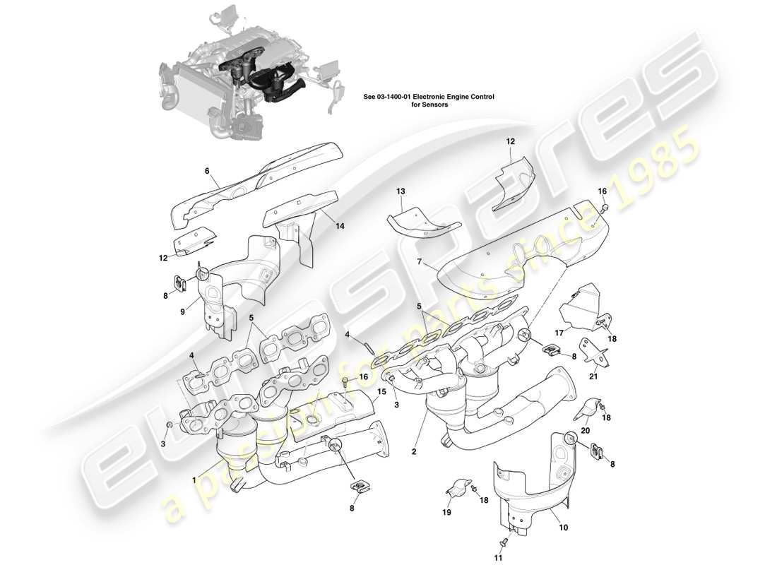 aston martin vanquish (2013) exhaust manifolds parts diagram