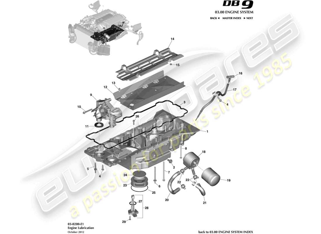 aston martin db9 (2013) engine lubrication parts diagram