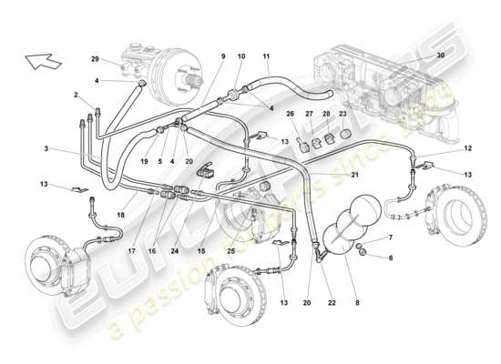 a part diagram from the lamborghini lp640 coupe (2010) parts catalogue