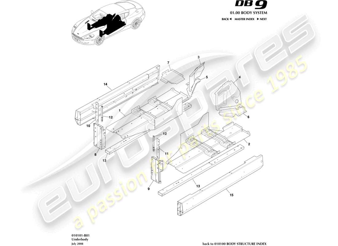 aston martin db9 (2010) underbody parts diagram