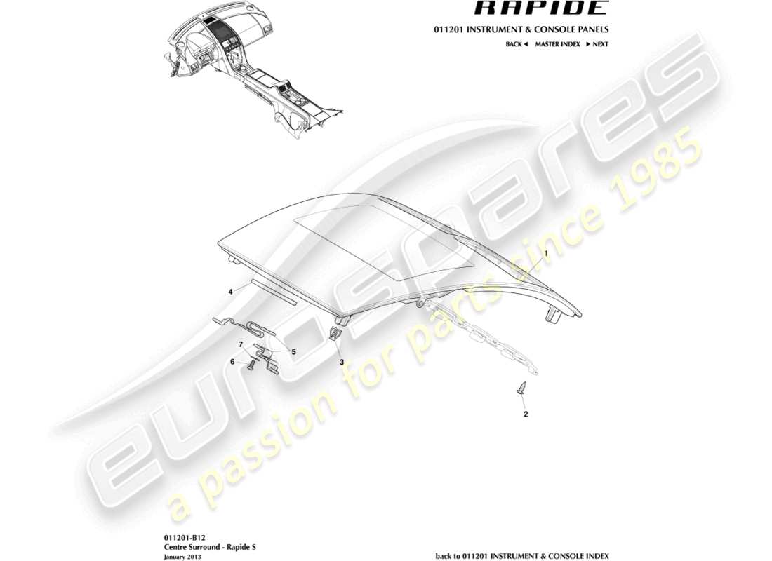 aston martin rapide (2017) centre stack trim panel, s part diagram