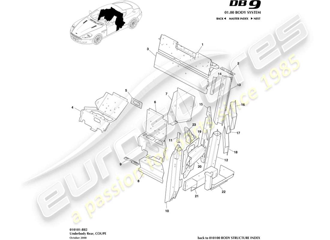 a part diagram from the aston martin db9 parts catalogue