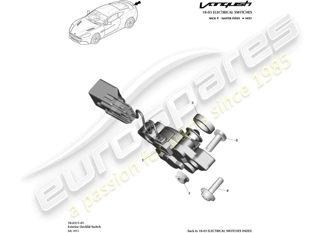 a part diagram from the aston martin vanquish (2016) parts catalogue