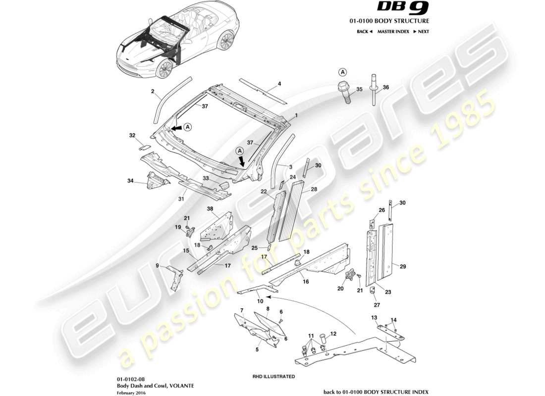 a part diagram from the aston martin db9 parts catalogue