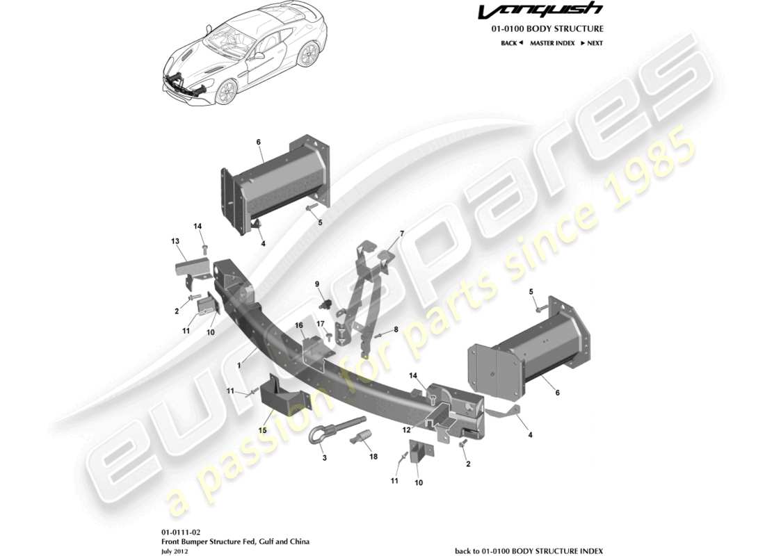 a part diagram from the aston martin vanquish parts catalogue