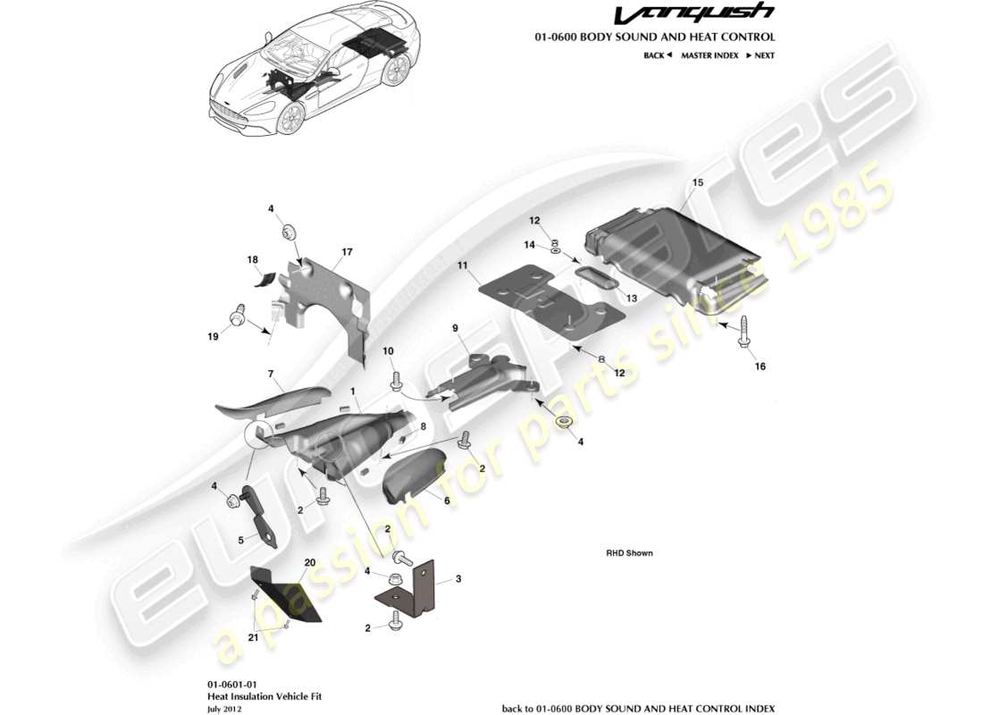 a part diagram from the aston martin vanquish (2018) parts catalogue
