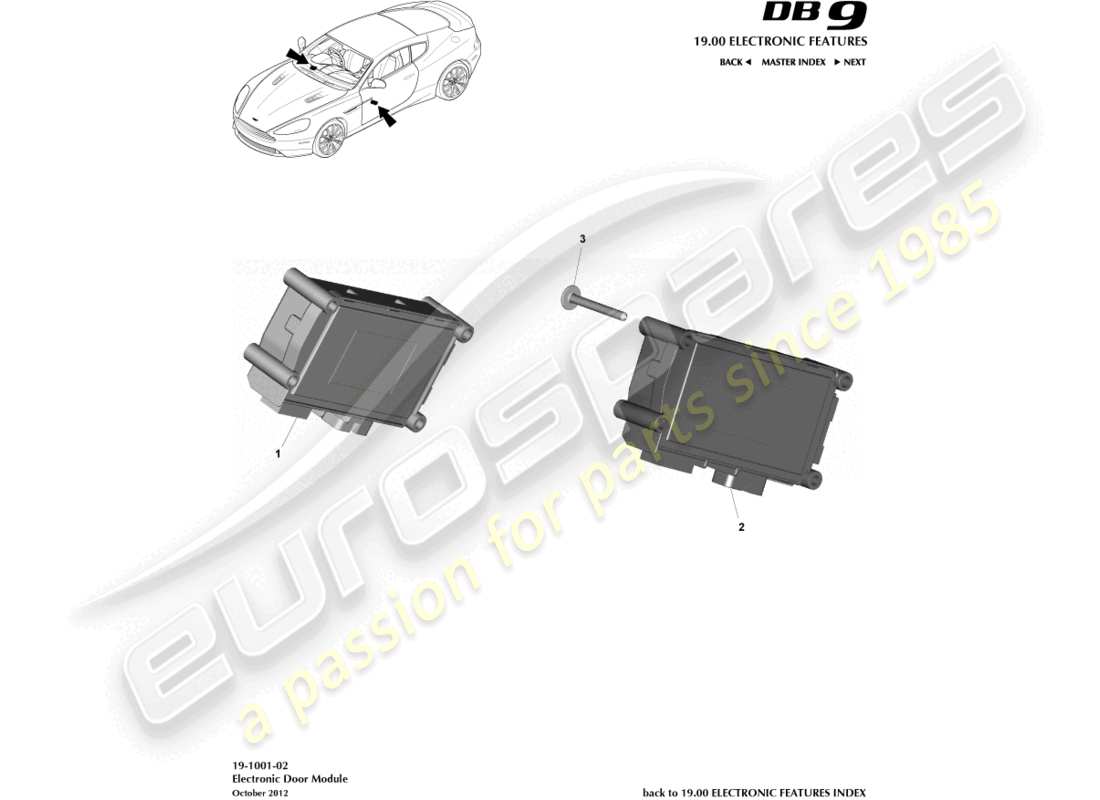 aston martin db9 (2015) electronic door module parts diagram
