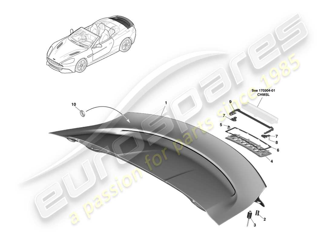 aston martin vanquish (2013) decklid assembly, volante parts diagram