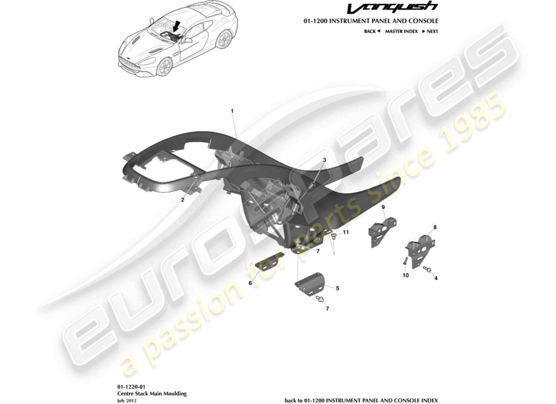 aston martin vanquish (2015) centre stack moulding part diagram