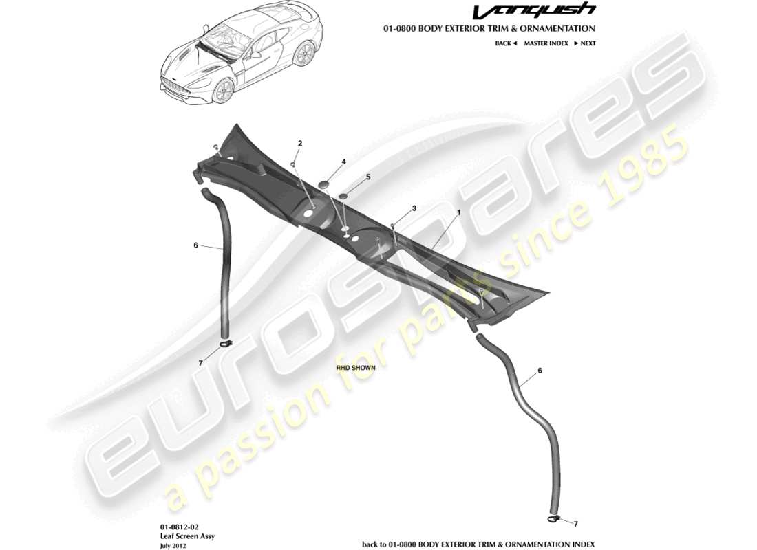 aston martin vanquish (2017) leaf screen assembly part diagram