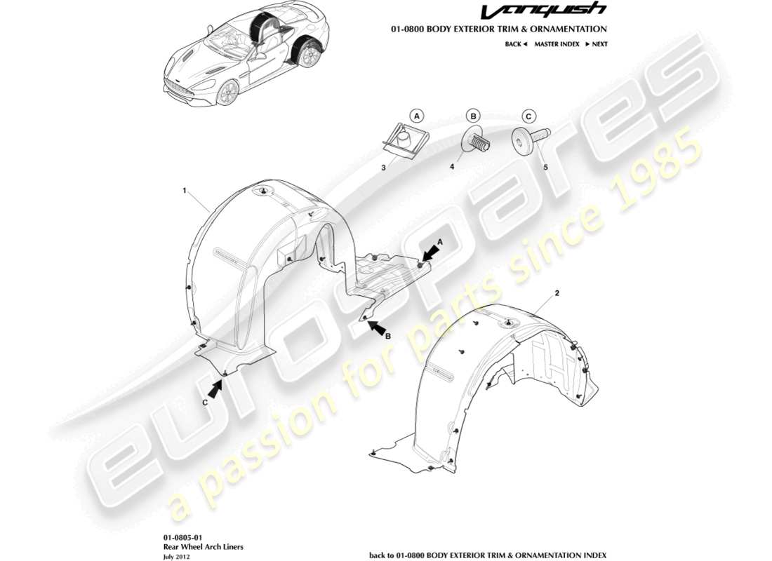 aston martin vanquish (2017) rear wheel arch liners part diagram