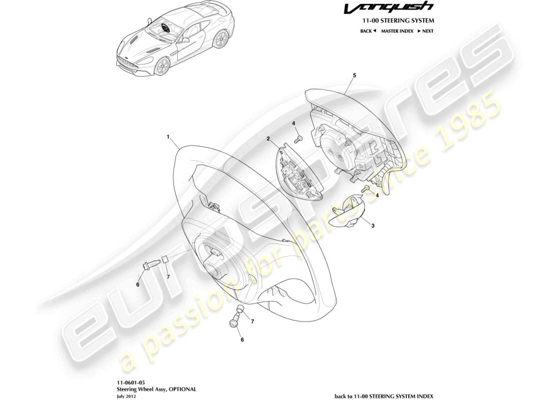aston martin vanquish (2017) steering wheel, optional part diagram