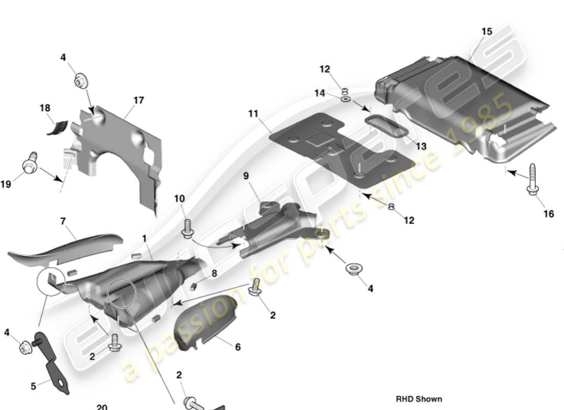 aston martin vanquish (2015) heat insulation, vehicle fit part diagram
