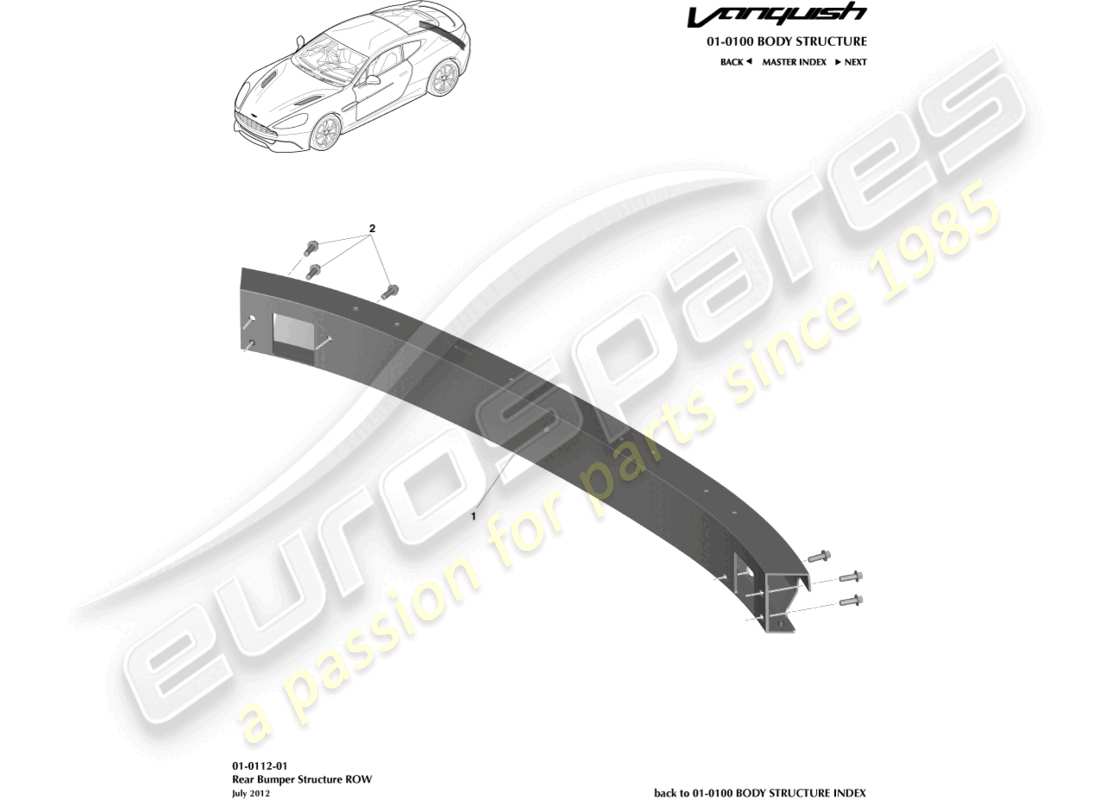 aston martin vanquish (2015) rear bumper structure, row part diagram